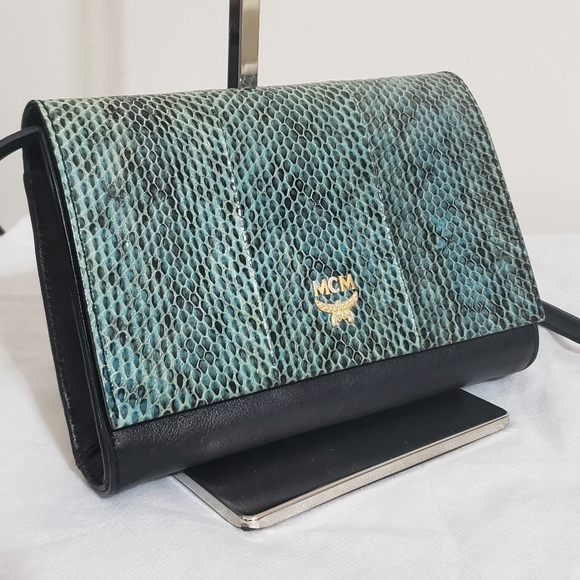 MCM Crossbody Black & Turquoise Reptile Leather Bag - Picture 10 of 14